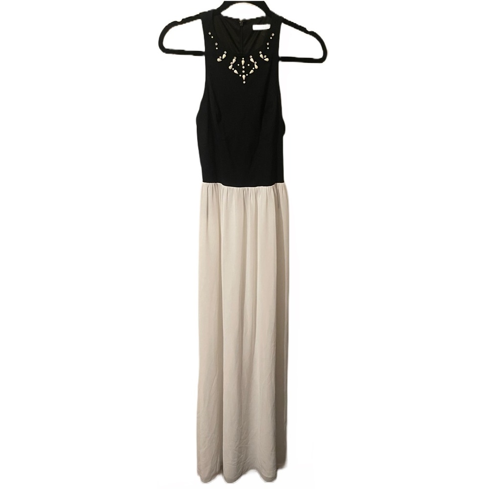 NWOT ALI & JAY formal dress, black and white, beaded, maxi, flowy and long | S